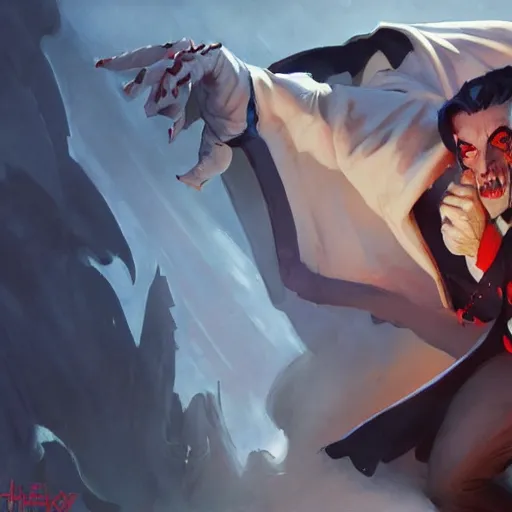 Image similar to greg manchess painting of dracula as an overwatch character, profile picture, matte painting, bold shapes, hard edges, street art, trending on artstation, by huang guangjian and gil elvgren and sachin teng