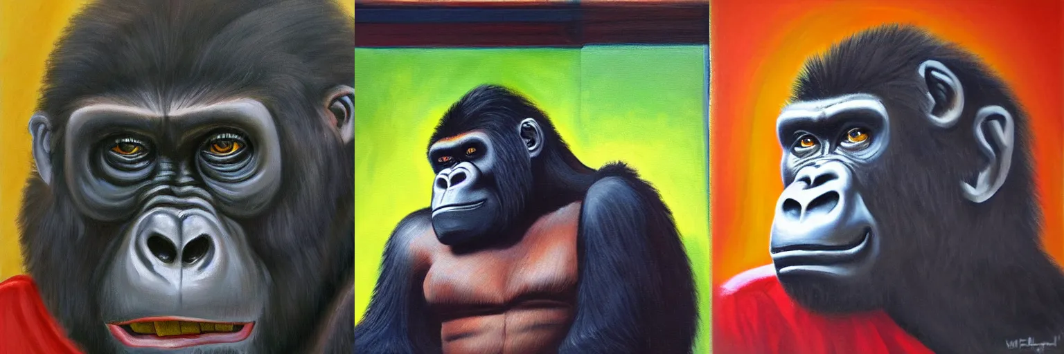 Prompt: a communist gorilla staring out a window in deep thought, oil painting