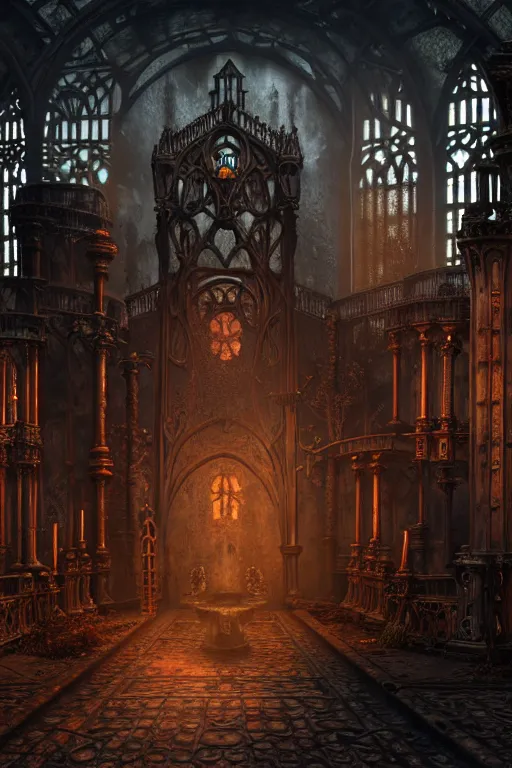 Image similar to steam necropolis, memento mori, gothic, neo - gothic, art nouveau, hyperdetailed copper patina medieval icon, stefan morrell, philippe druillet, ralph mcquarrie, concept art, steampunk, unreal engine, detailed intricate environment, octane render, moody atmospheric, volumetric lighting, photorealism