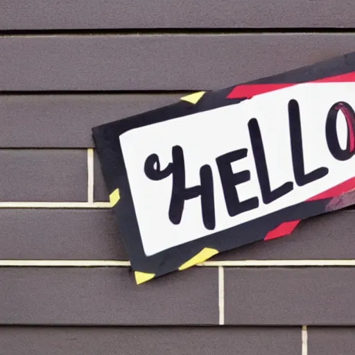 Image similar to A sign that reads 'Hello'.