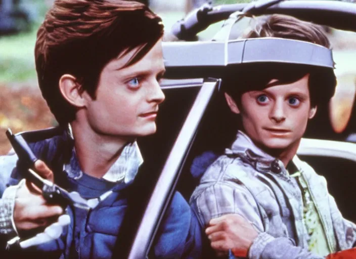 Image similar to film still of Elijah Wood as Marty McFly in Back to the Future 1985