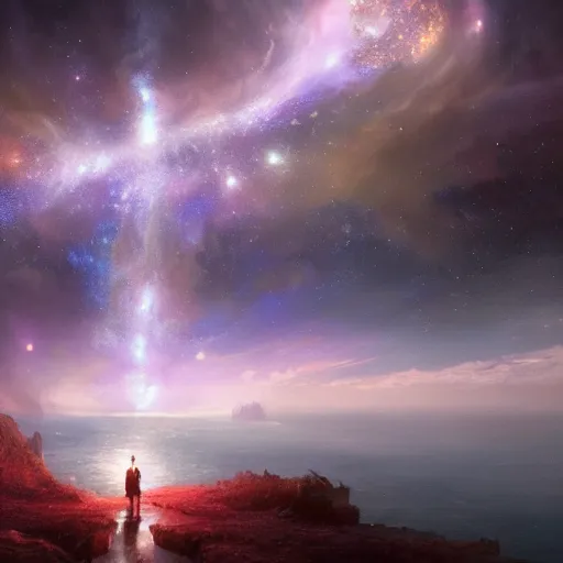 Prompt: source of life, galaxies, magical world, by greg rutkowski, sung choi, photo realistic, 8 k, cinematic lighting, hd, atmospheric, hyperdetailed, trending on artstation, devainart, digital painting, glow effect