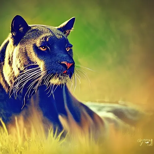 Prompt: nature photography picture of blue and black panther