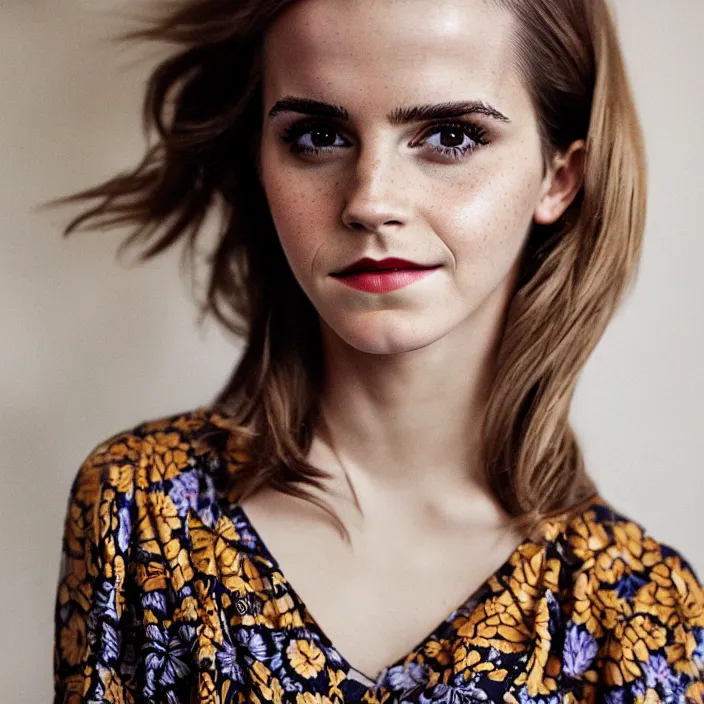 a portrait of Emma Watson wearing batik dress, by | Stable Diffusion ...
