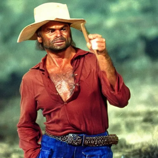 Image similar to terence hill leader of a satanic cult