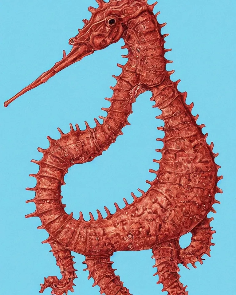 Image similar to a detailed scientific anatomical illustration of a cybernetic seahorse.