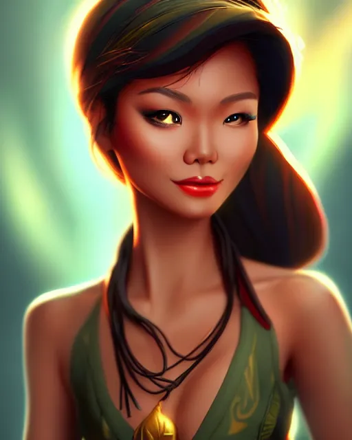 Prompt: charming filipina woman character portrait, by don bluth, sci - fi environment, highly detailed, dynamic shadows, 4 k, wallpaper - 1 0 2 4