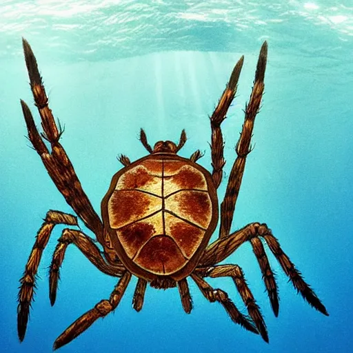 Image similar to “giant spider fight against giant turtle in the middle of the sea”