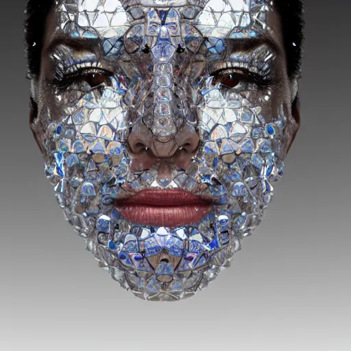 Image similar to a beautiful human face made out of crystal