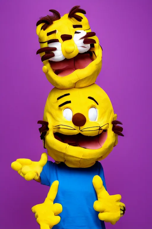 Image similar to portrait of Jacksfilms dressed in Garfield costume, starring in live-action adaptation of the comics, cosplay portrait photograph,