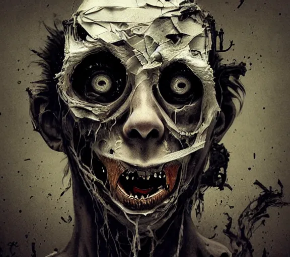 Prompt: face shredded like paper peeling scream, dark, surreal, highly detailed horror, by zdzisław beksinsk