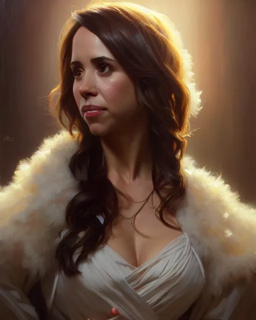 Image similar to a portrait painting of lacey chabert / linda cardellini / alison brie oil painting unreal 5 daz. rpg portrait, extremely detailed artgerm, greg rutkowski, alphonse mucha, vladimir volegov, adolphe bouguereaum