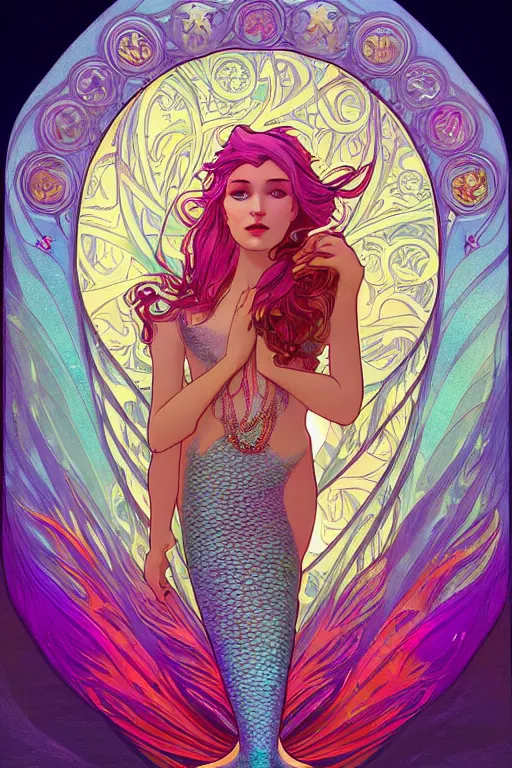 Prompt: a beautiful psychedelic fin of a mermaid, symmetrical features, cinematic lighting, soft bokeh, fantasy, modern, colourful, highly detailed, digital painting, artstation, deviantart, concept art, sharp focus, illustration, by alphonse mucha