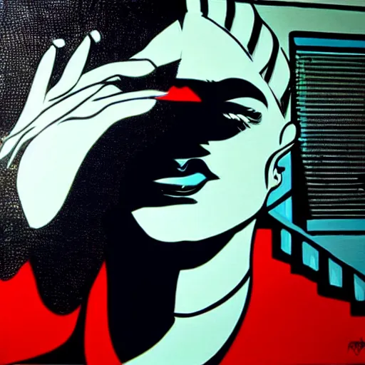 Image similar to Wall mural portrait of Satan, urban art, pop art, artgerm, by Roy Lichtenstein