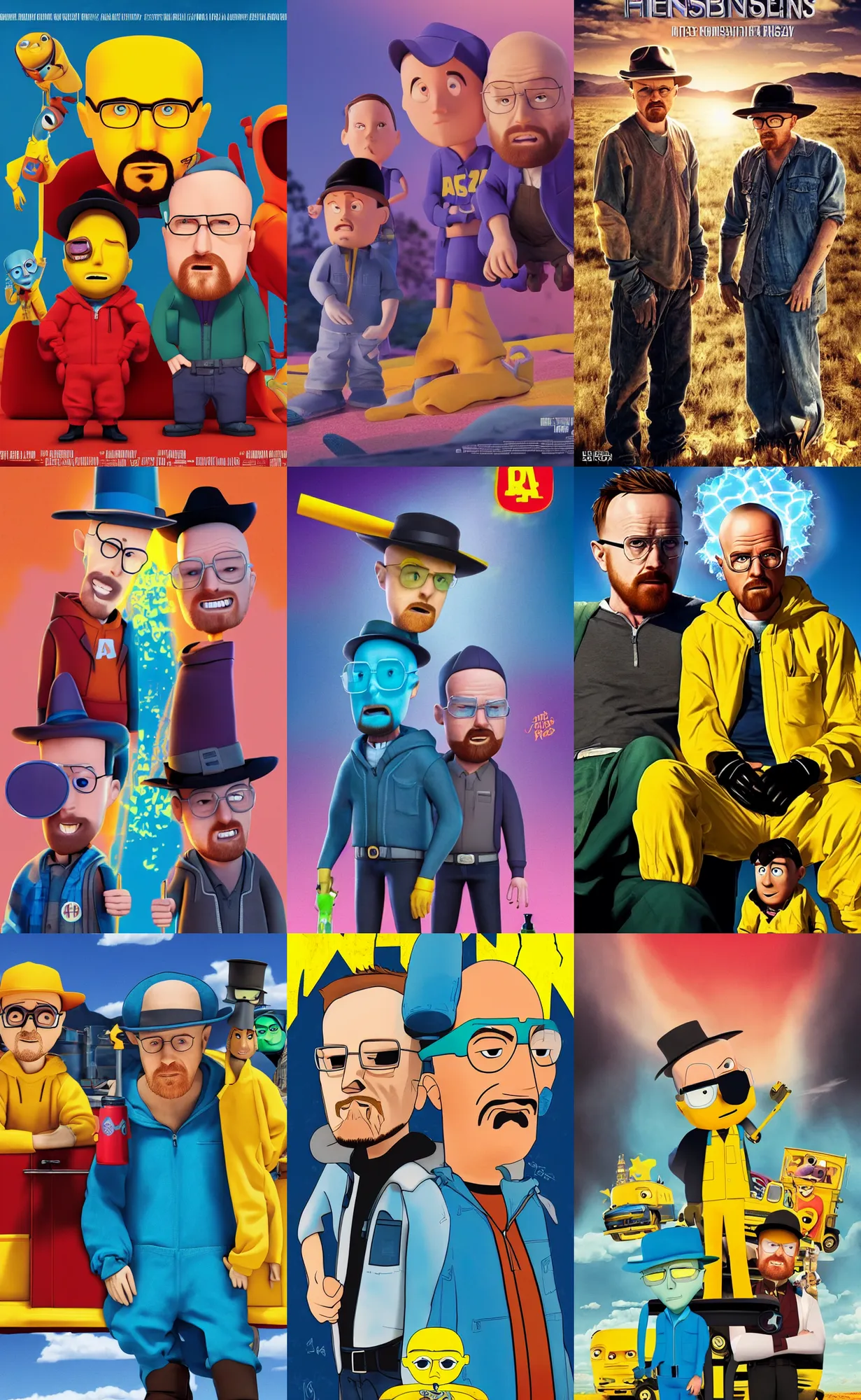 Prompt: heisenberg and jesse pinkman pixar film movie poster 2022
