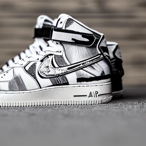 Image similar to nike air force shoes made with bones, scarry, horror, ultra detailed, terryfiyng