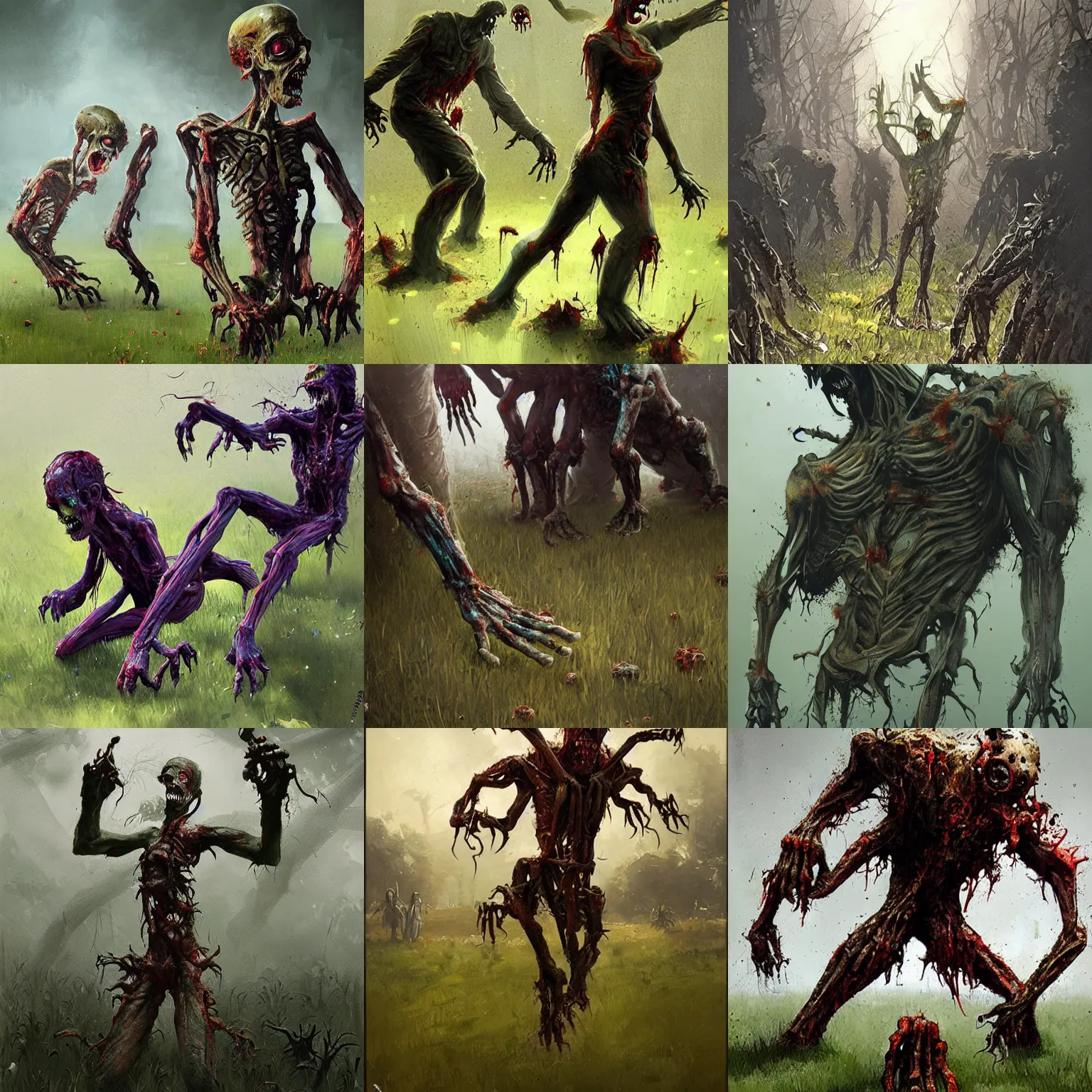 Prompt: zombie arms reaching up from under a lawn, Greg Rutkowski