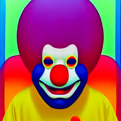 Image similar to happy clown by shusei nagaoka, kaws, david rudnick, airbrush on canvas, pastell colours, cell shaded, 8 k