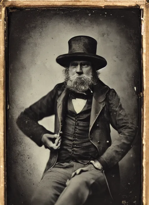 Image similar to old wetplate daguerreotype portrait of a fancy man with a hat and a cigar, explosion of data fragments, fractal, intricate, elegant, highly detailed, parallax, leica, medium format, subsurface scattering, by jheronimus bosch and greg rutkowski and louis jacques mande daguerre