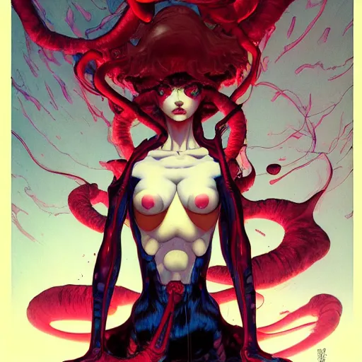 Image similar to prompt : woman devil soft light painted by james jean and katsuhiro otomo and erik jones, inspired by akira anime, smooth face feature, intricate oil painting, high detail illustration, sharp high detail, manga and anime 1 9 9 9