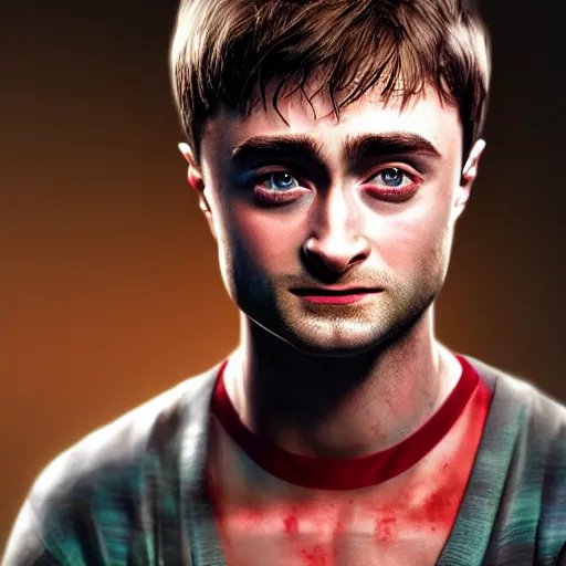 Image similar to photorealistic daniel radcliffe is ripped. hyperdetailed photorealism, 1 0 8 megapixels, amazing depth, high resolution, 3 d shading, 3 d finalrender, 3 d cinematic lighting, glowing rich colors, psychedelic overtones, artstation concept art.