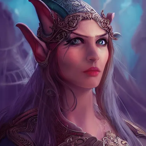 Prompt: portrait of a female elven pirate, character design, concept art, digital illustration, ray tracing, fantasy, neon lighting, intricate and highly detailed, coloured with lots of colour, pose, fantasy, sharp focus,