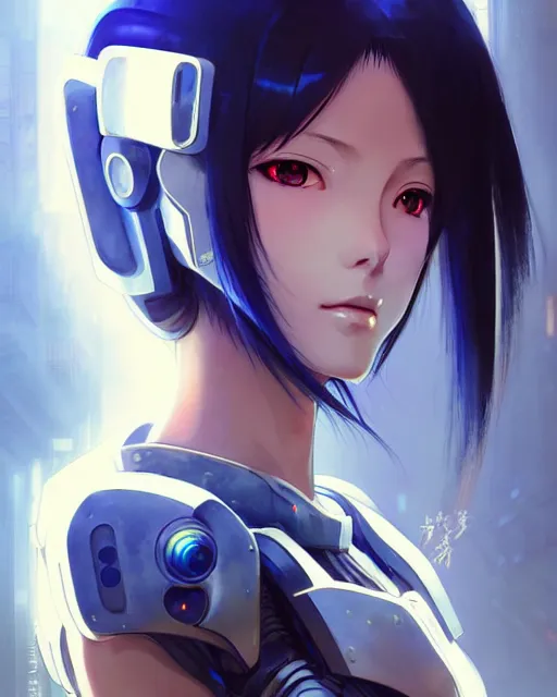 Image similar to portrait Anime Girl in mecha armor in night tokyo Sharp fine face pretty face, realistic shaded Perfect face, fine details. Anime. cyberpunk realistic shaded lighting by katsuhiro otomo ghost-in-the-shell, magali villeneuve, artgerm, rutkowski Jeremy Lipkin and Giuseppe Dangelico Pino and Michael Garmash and Rob Rey