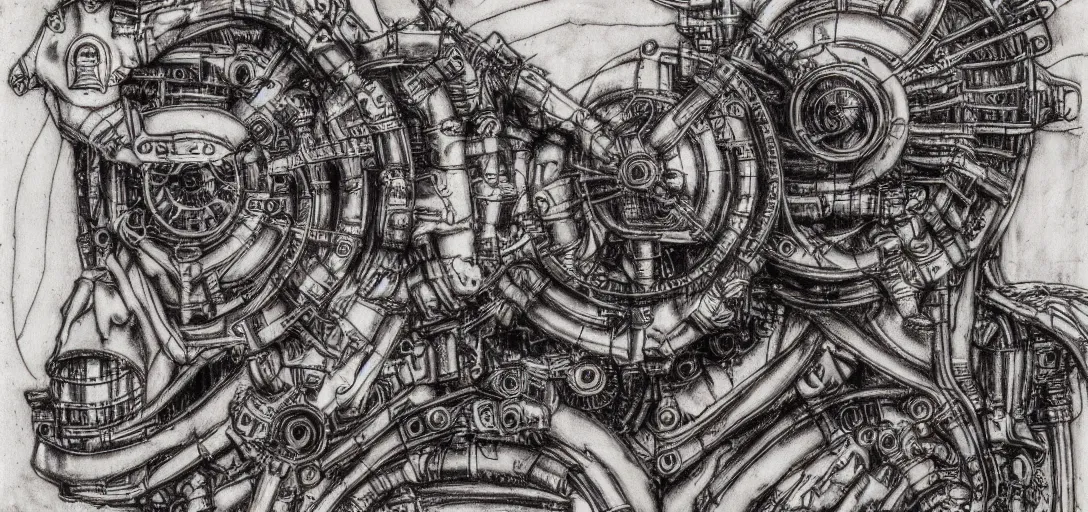Prompt: mechagodzilla, steampunk automaton, mechanical, renaissance style drawing, alchemical sketch, mutant, detailed, clockwork, 4 k, fineart, sketch by leonardo da vinci