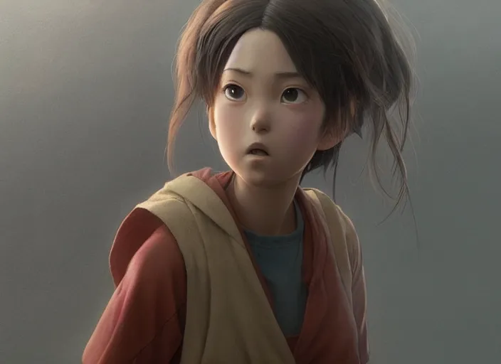 Prompt: a 3 d film animation still portrait of a 2 0 4 0's manga heroine, finely detailed features, sun light, painted by greg rutkowski, akira toriyama studio ghibli