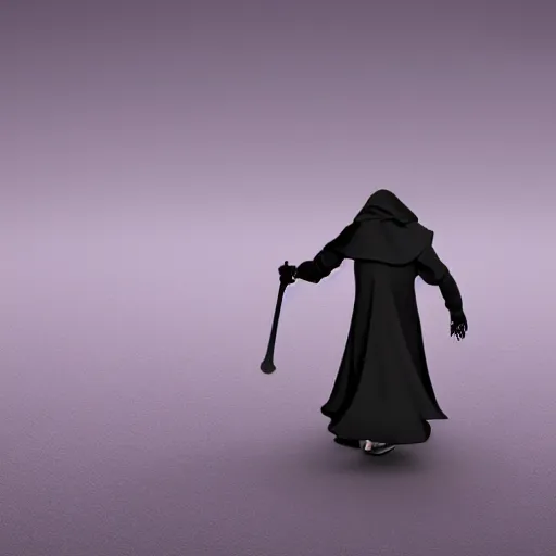 Image similar to grim reaper, purple cloak, full body