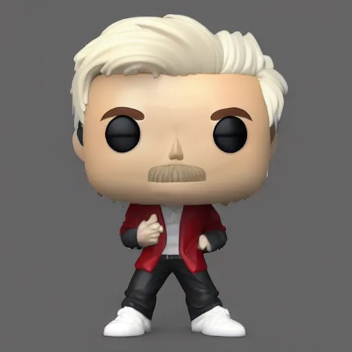 Prompt: funko pop, white man with blonde hair, xqc, 3d character model, funko pop, white background