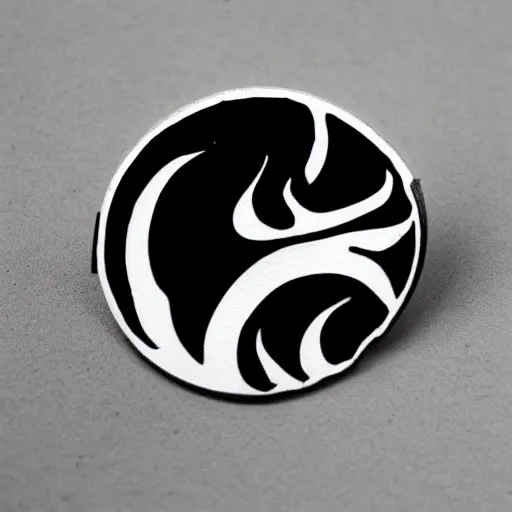 Image similar to simple yet detailed retro 1 9 7 0 s minimalistic clean fire flame enamel pin, use of negative space allowed, artwork created by mike mignola and bansky in the style of a tattoo stencil, shaded ink illustration, black and white only, smooth curves