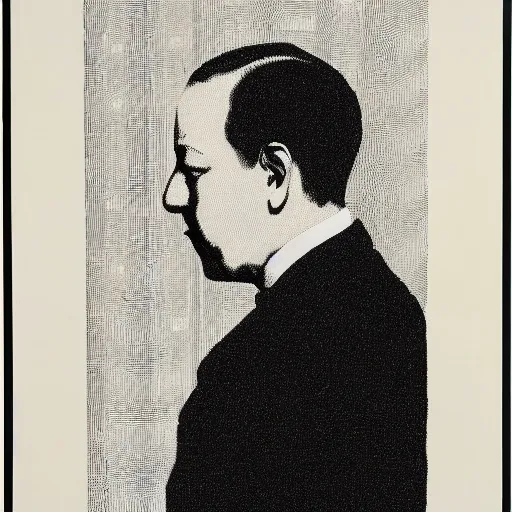 Prompt: ghastly, incredible by ludwig mies van der rohe screen printing, french rose. a beautiful performance art of a person in profile, with their features appearing both in front of & behind their head.