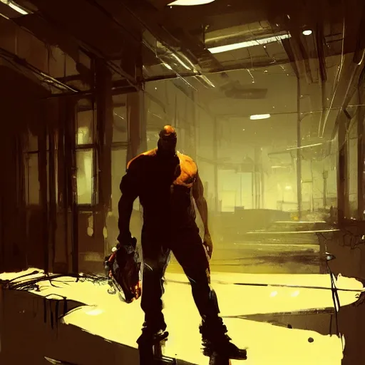 Image similar to Shaq stuck at work on Christmas, dramatic lighting, illustration by Greg rutkowski, yoji shinkawa, 4k, digital art, concept art, trending on artstation