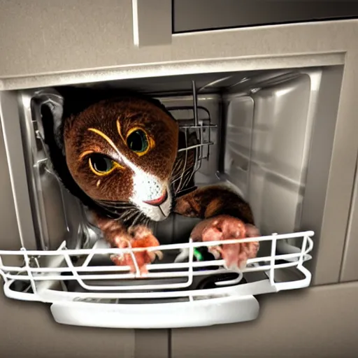 Prompt: jerma 3 4 5 1 stuck in the dishwasher he can't get out, realistic, hdr, clear image, hdd, dynamic lighting,