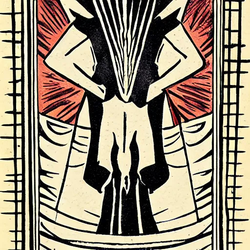 Image similar to tarot arcana illustration in the style of Sarah Gordon, Bauhaus, 1920s style