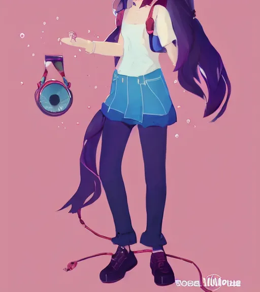 Prompt: beautiful little girl character inspired by 9 0's fashion and by madeline from celeste, art by rossdraws, wlop, ilya kuvshinov, artgem lau, sakimichan and makoto shinkai, concept art, headphones, anatomically correct, extremely coherent, realistic, hd