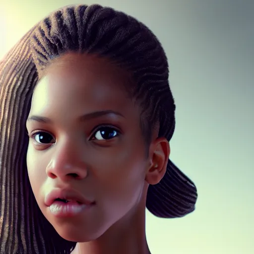 Image similar to a photorealistic hyperrealistic, bright brown eyes, light skinned african american young girl, ponytail hair, flawless face, beautiful lips, cute face, gorgeous white veil, by wlop, artgerm, greg rutwoski, alphonse mucha, beautiful dynamic dramatic low - light moody lighting, cinematic atmosphere, artstation, concept design art, octane render, 8 k