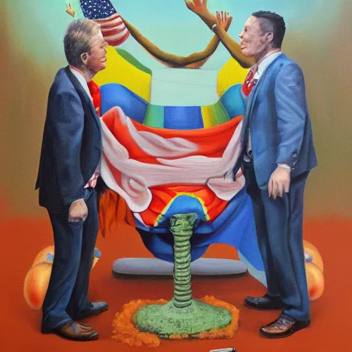 Image similar to oil on canvas portrayal of hypernormalization in America, surreal