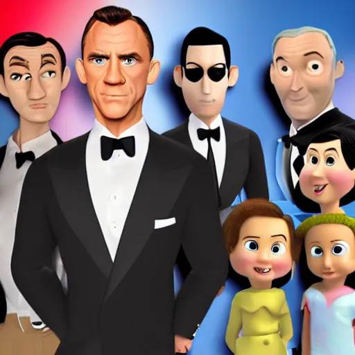 Image similar to james bond in style of 3 d pixar cartoon