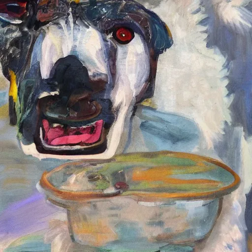 Image similar to painting of a dog eating ice cream