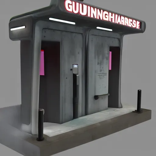 Image similar to gun charging kiosk, brutalist, futuristic, unreal engine, concept art