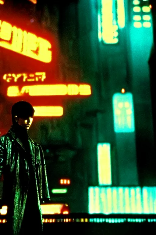 Prompt: long shot from the film blade runner, style of yoshii chie, cinematic, highly detailed