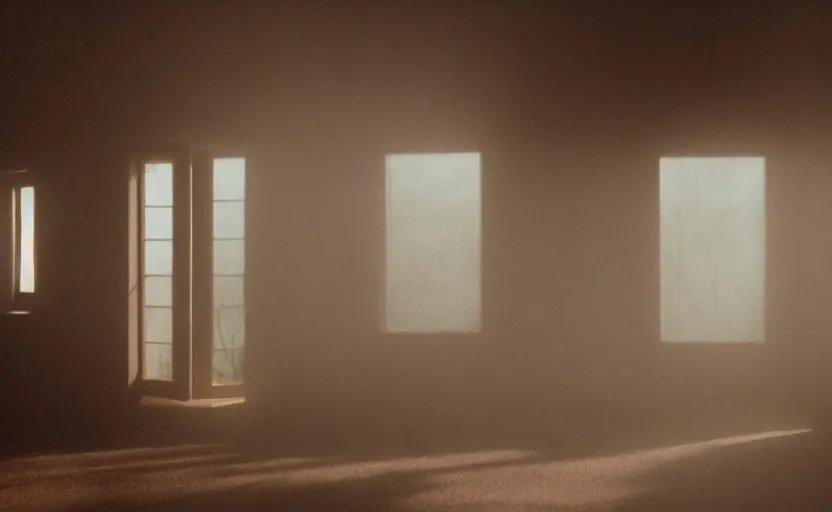 Image similar to cinematic screenshot of the surreal interior for house built on nothing and something for the nothing underneath, moody scene from being john malcovich directed by charlie kaufman ( 2 0 0 1 ), moody volumetric light morning, anamorphic lenses, kodak color film stock