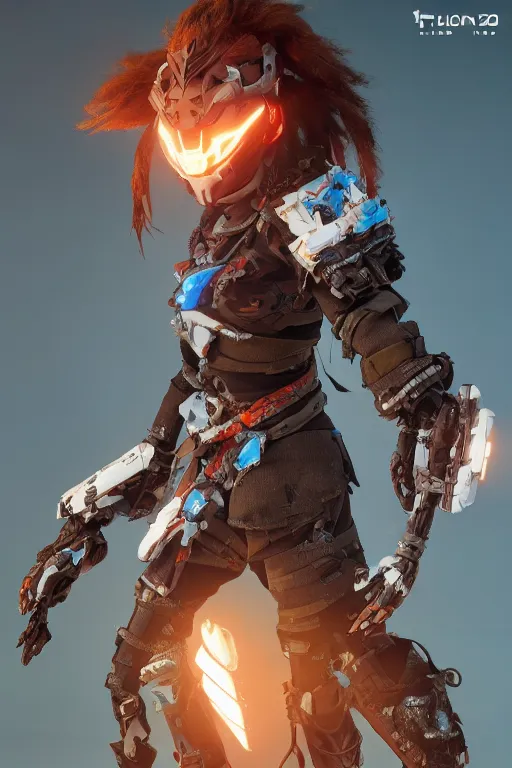 Image similar to combination suit armor aloy horizon forbidden west horizon zero dawn robot ninja mask helmet backpack tribal, aesthetic octane render, 8 k hd resolution, by ilya kuvshinov and cushart krentz and gilleard james radiating a glowing aura cgi rtx 2 0 2 2