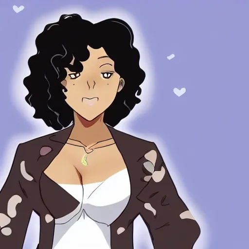 Prompt: A brown skinned woman with curly black hair as an anime character