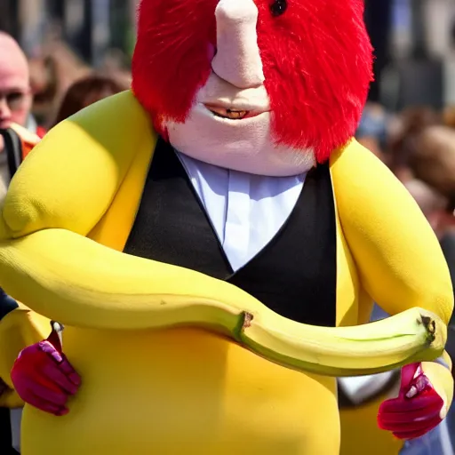 Image similar to boris johnson costumed like a banana, photo, 8 k