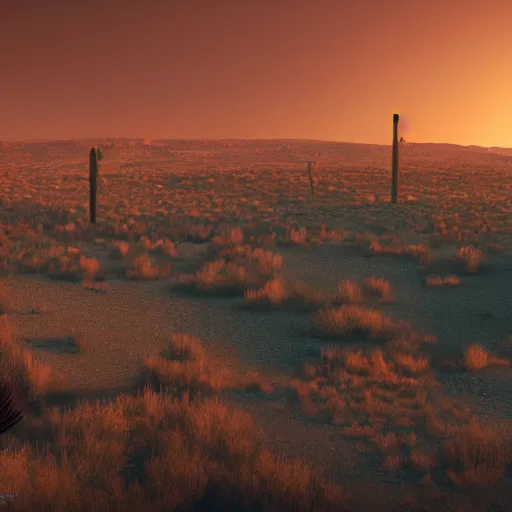 Image similar to adventuring party, enchanted desert plateau melting landscape, night time, lights in distance, cgsociety, realistic, roger deakins, 70mm, kodachrome, 8k