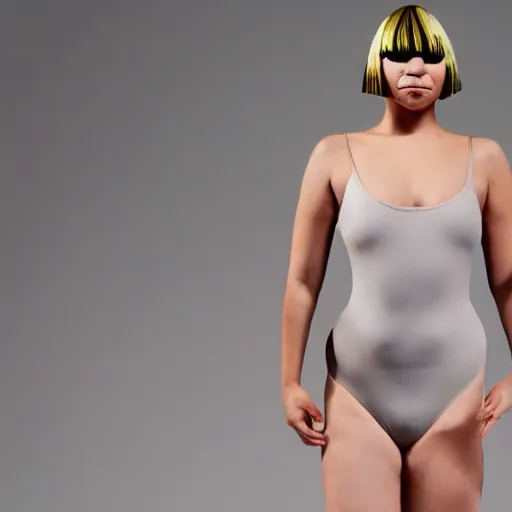 Image similar to sia furler wearing a skin colored leotard full body artistic photoshoot from behind rear