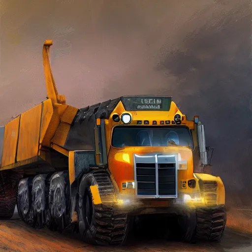 Prompt: A badger driving a BelAZ 75710, photo, movie cover, artstation